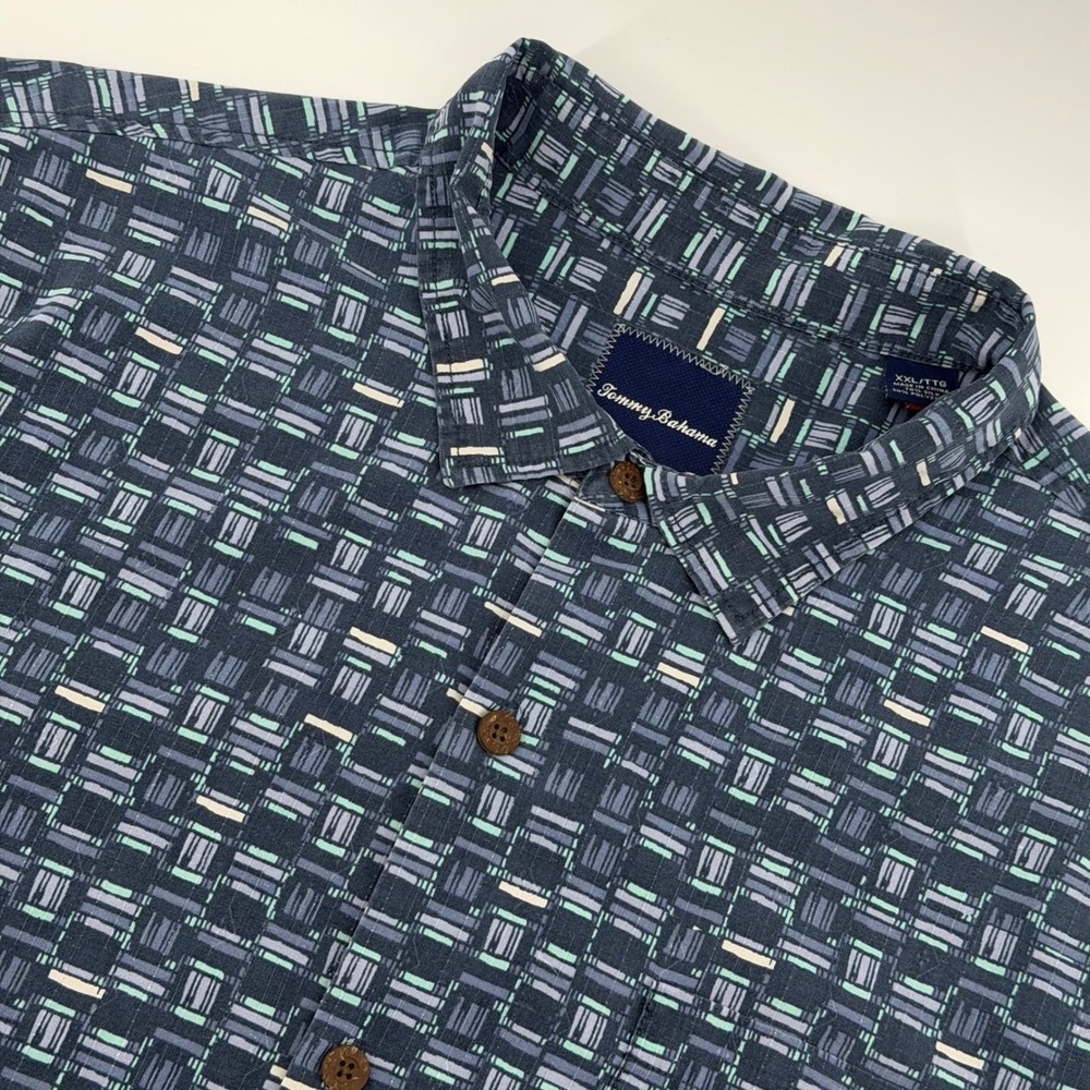Tommy Bahama Button Down Shirt Mens‎ XXL Blue Silk Blend Island Zone Abstract
